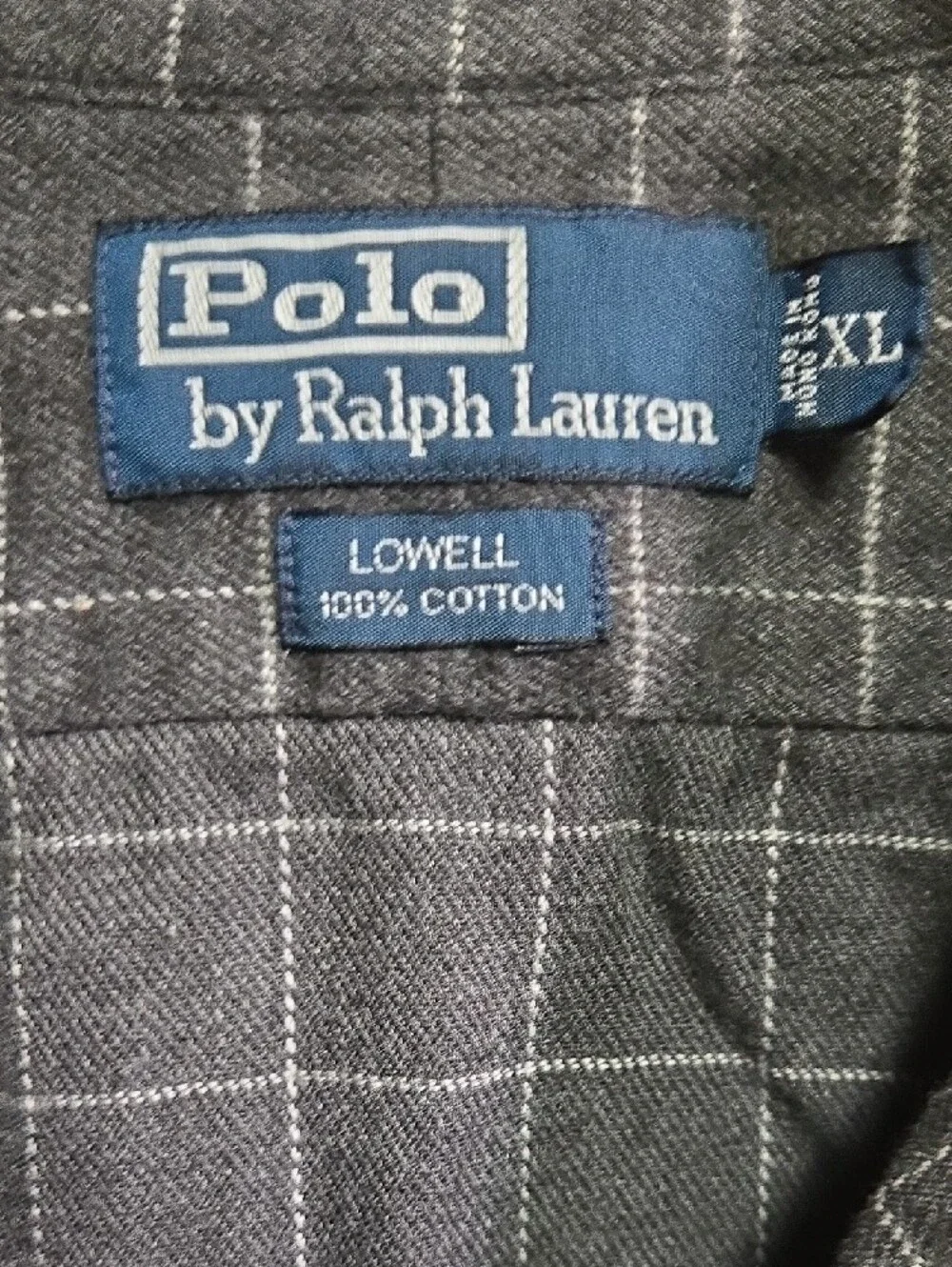 Polo by Ralph Lauren Men’s Charcoal Windowpane Button-Down Shirt 100% Cotton XL